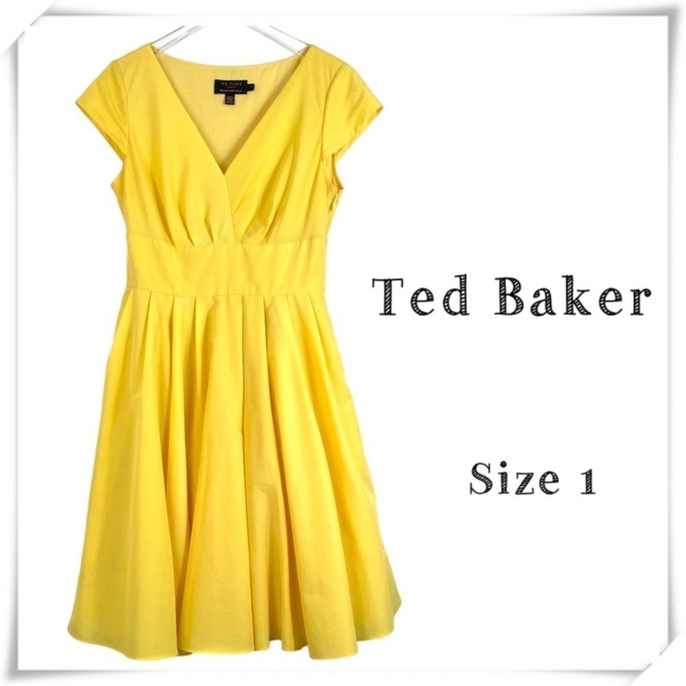 Ted Baker London V-Neck Fit & Flare A-line Skater Dress Sunshine Yellow Size 4